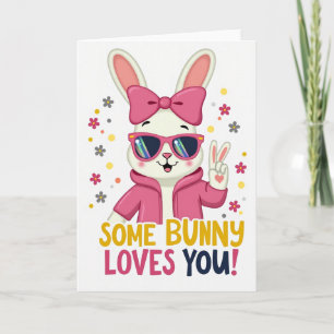 Tarjeta con patrón de corazón de conejito amoroso