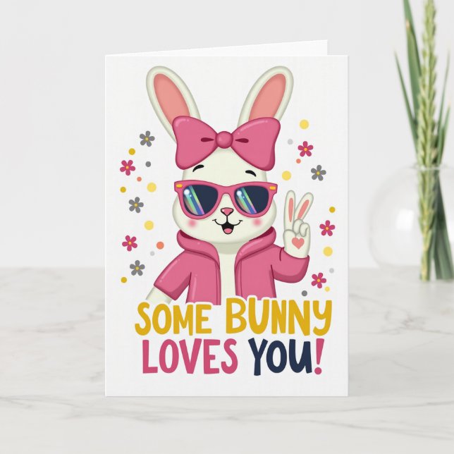 Tarjeta con patrón de corazón de conejito amoroso (Anverso)