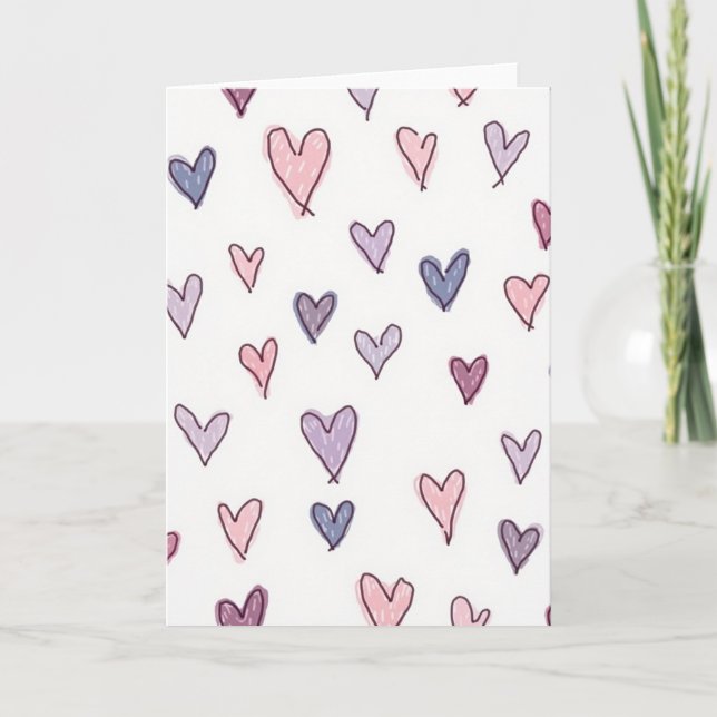 Tarjeta con patrón de corazones doodle (Anverso)