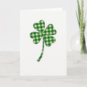 Tarjeta con patrón de gingham de trébol de la suer