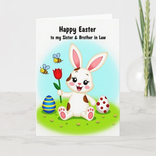 Tarjeta con patrón de tulipán rojo y conejo (Anverso)