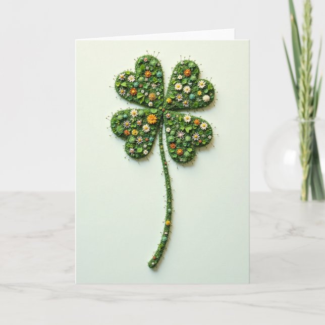 Tarjeta con patrón floral de trébol de la suerte (Anverso)