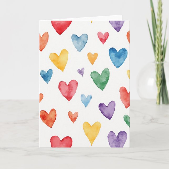Tarjeta con patrón simple de corazones de acuarela (Anverso)