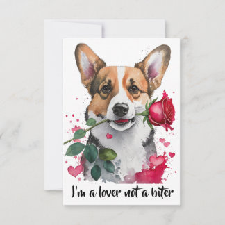 Tarjeta con Perro Corgi a la Acuarela y Rosa
