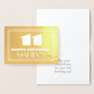 Tarjeta Con Relieve Metalizado 11.º cumpleaños: Nombre + Art Deco Inspirado Aspec