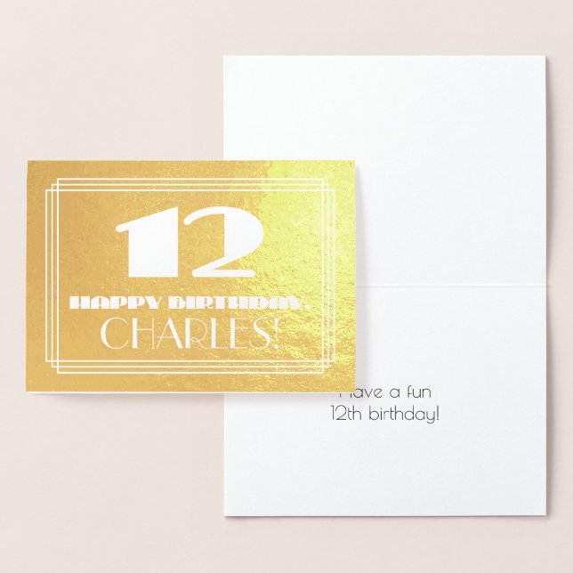 Tarjeta Con Relieve Metalizado 12.º cumpleaños: Nombre + Art Deco Inspirado Aspec (Demostración)