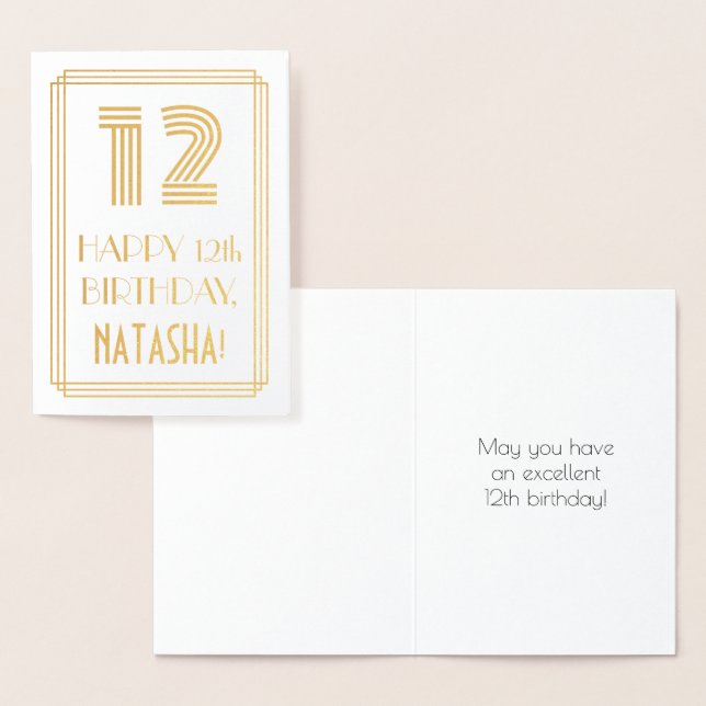 Tarjeta Con Relieve Metalizado 12 Aniversario - Aspecto inspirado en el Art Deco  (Demostración)