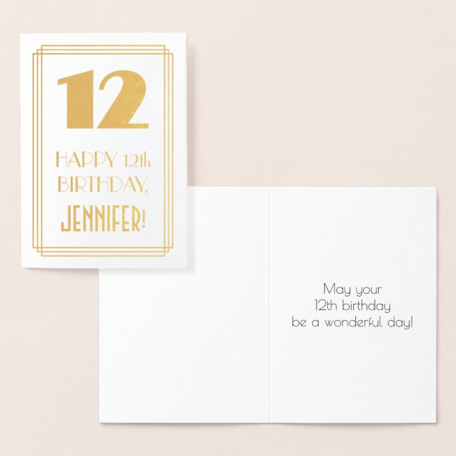 Tarjeta Con Relieve Metalizado 12° cumpleaños: Art Deco inspirado look "12" y nom (Demostración)