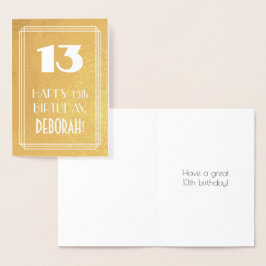 Tarjeta Con Relieve Metalizado 13 cumpleaños ~ Art Deco Style "13" y nombre perso