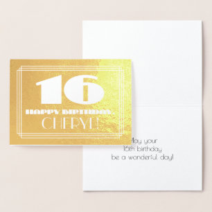 Tarjeta Con Relieve Metalizado 16º cumpleaños: Nombre + Art Decó Inspirado Aspect