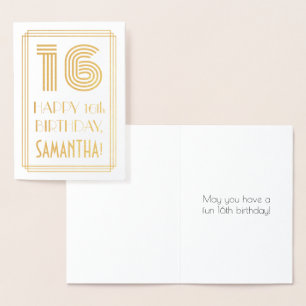 Tarjeta Con Relieve Metalizado 16 Aniversario - Estilo Art Deco inspirado "16" y