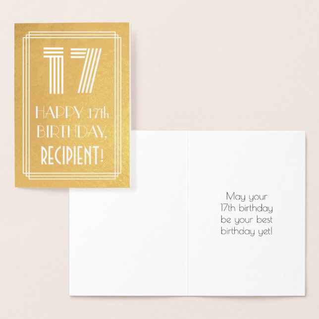 Tarjeta Con Relieve Metalizado 17 Aniversario - Estilo Art Decó Inspirado "17" +  (Demostración)