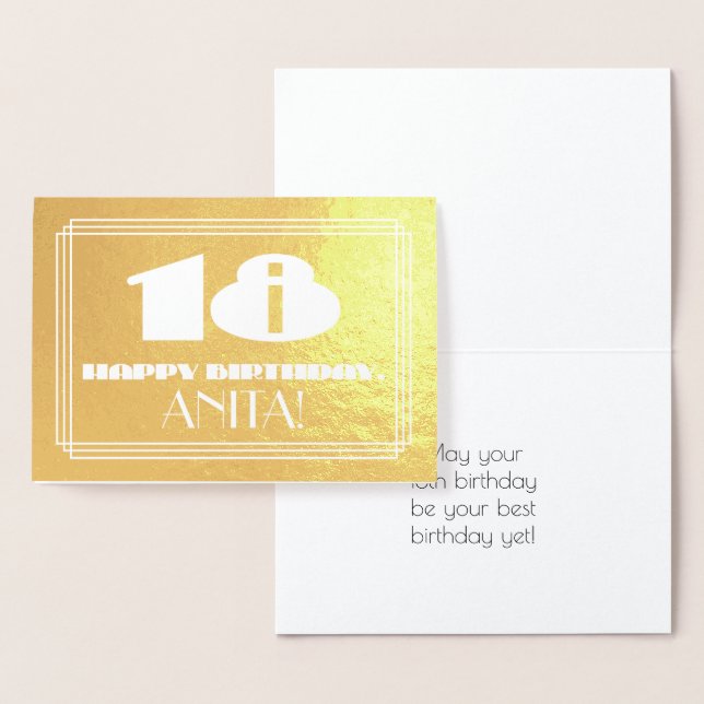 Tarjeta Con Relieve Metalizado 18 Aniversario: Nombre + Art Deco Inspirado Aspect (Demostración)