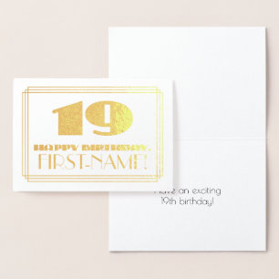 Tarjeta Con Relieve Metalizado 19.º cumpleaños; Nombre + Art Deco Inspirado Aspec