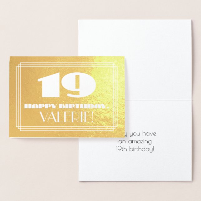 Tarjeta Con Relieve Metalizado 19.º cumpleaños: Nombre + Art Deco Inspirado Aspec (Demostración)