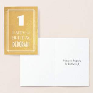 Tarjeta Con Relieve Metalizado 1 cumpleaños ~ Art Deco Estilo "1" y nombre person