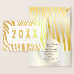 Tarjeta Con Relieve Metalizado 20XX Feliz Navidad y Feliz Año Nuevo! XMAS Zebra