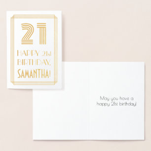 Tarjeta Con Relieve Metalizado 21 Aniversario - Aspecto inspirado en el Art Deco