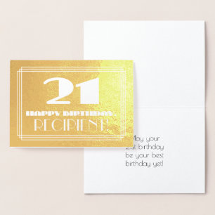 Tarjeta Con Relieve Metalizado 21 Aniversario: Nombre + Art Deco Inspirado Aspect