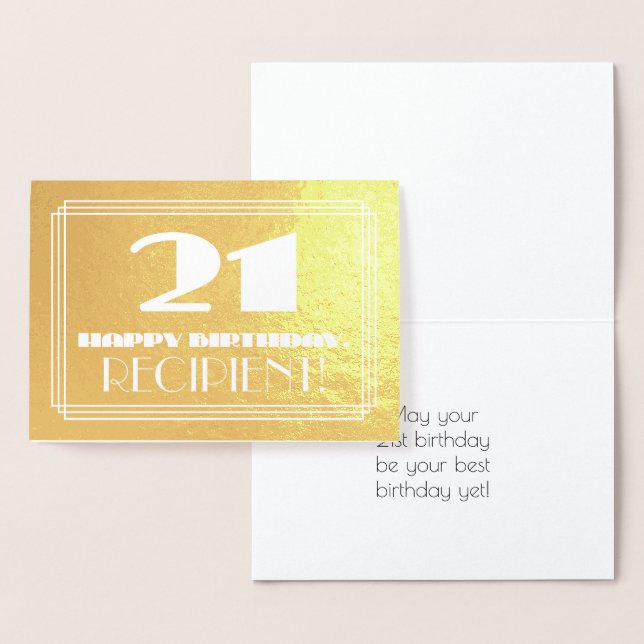 Tarjeta Con Relieve Metalizado 21 Aniversario: Nombre + Art Deco Inspirado Aspect (Demostración)