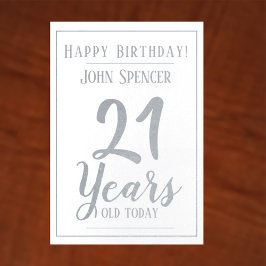 Tarjeta Con Relieve Metalizado 21 Años. Diseño Elegante.