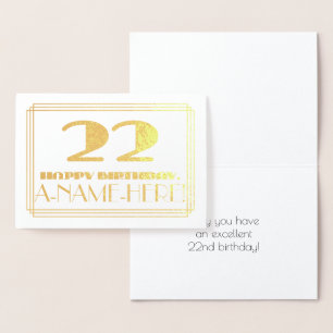 Tarjeta Con Relieve Metalizado 22.º cumpleaños; Nombre + Art Deco Inspirado Aspec