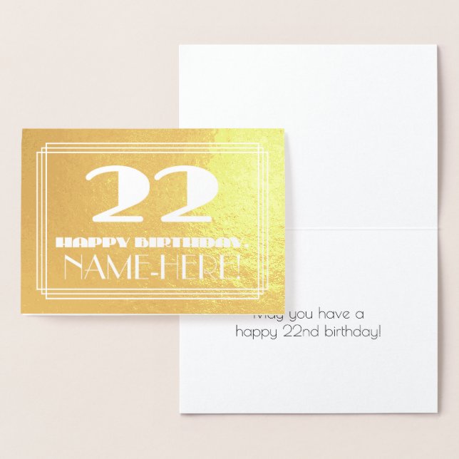 Tarjeta Con Relieve Metalizado 22.º cumpleaños: Nombre + Art Deco Inspirado Aspec (Demostración)