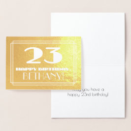 Tarjeta Con Relieve Metalizado 23 Aniversario: Nombre + Art Deco Inspirado Aspect