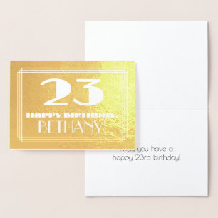 Tarjeta Con Relieve Metalizado 23 Aniversario: Nombre + Art Deco Inspirado Aspect