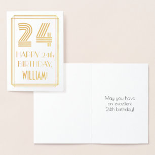 Tarjeta Con Relieve Metalizado 24 Aniversario - Aspecto inspirado en el Art Deco