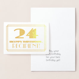Tarjeta Con Relieve Metalizado 24 Aniversario; Nombre + Art Deco Inspirado Aspect