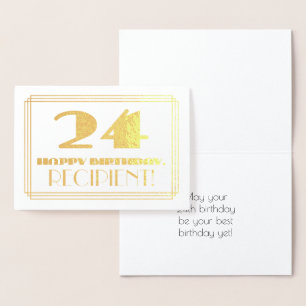 Tarjeta Con Relieve Metalizado 24 Aniversario; Nombre + Art Deco Inspirado Aspect