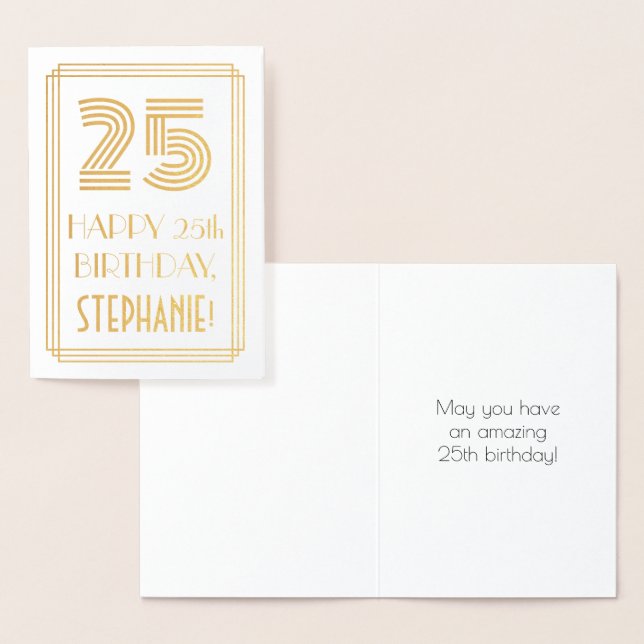 Tarjeta Con Relieve Metalizado 25º cumpleaños - Aspecto inspirado en el Art Deco  (Demostración)