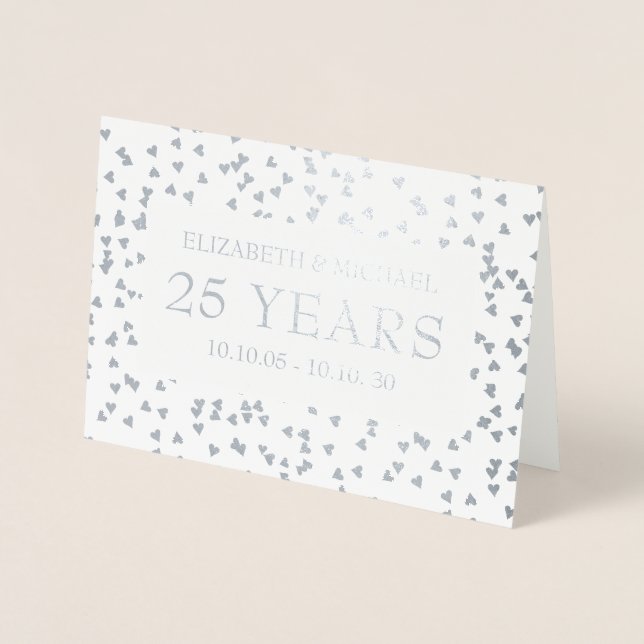 Tarjeta Con Relieve Metalizado 25° Aniversario del Boda Confetti (Anverso)