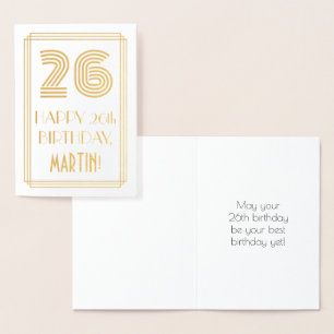 Tarjeta Con Relieve Metalizado 26º cumpleaños - Aspecto inspirado en el Art Deco