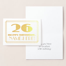 Tarjeta Con Relieve Metalizado 26º cumpleaños; Nombre + Art Deco Inspirado Aspect