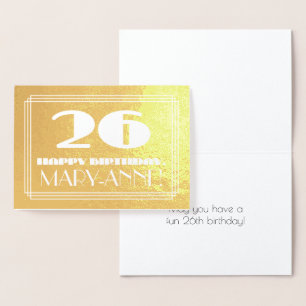 Tarjeta Con Relieve Metalizado 26º cumpleaños: Nombre + Art Deco Inspirado Aspect