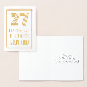 Tarjeta Con Relieve Metalizado 27 Aniversario - Aspecto inspirado en el Art Deco