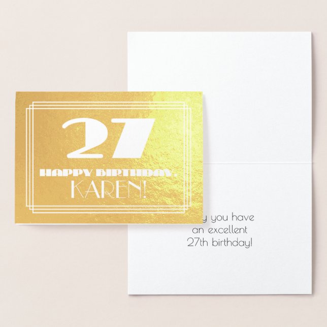 Tarjeta Con Relieve Metalizado 27 Aniversario: Nombre + Art Deco Inspirado Aspect (Demostración)