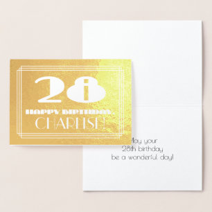 Tarjeta Con Relieve Metalizado 28 Aniversario: Nombre + Art Deco Inspirado Aspect