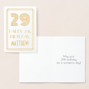 Tarjeta Con Relieve Metalizado 29º cumpleaños - Aspecto inspirado en el Art Deco