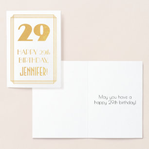Tarjeta Con Relieve Metalizado 29º cumpleaños: Aspecto inspirado en el Art Deco "