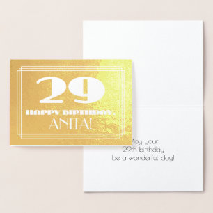 Tarjeta Con Relieve Metalizado 29º cumpleaños: Nombre + Art Deco Inspirado Aspect