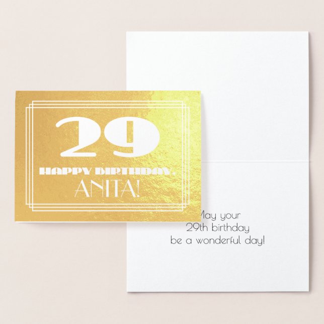 Tarjeta Con Relieve Metalizado 29º cumpleaños: Nombre + Art Deco Inspirado Aspect (Demostración)