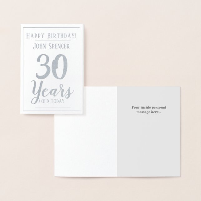 Tarjeta Con Relieve Metalizado 30.º Cumpleaños. 30 Años. Diseño Elegante. (Demostración)