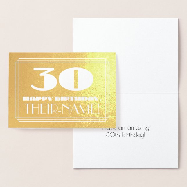 Tarjeta Con Relieve Metalizado 30.º cumpleaños: Nombre + Art Deco Inspirado Aspec (Demostración)