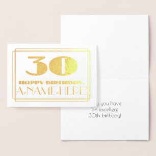 Tarjeta Con Relieve Metalizado 30 Aniversario; Nombre + Art Deco Inspirado Aspect