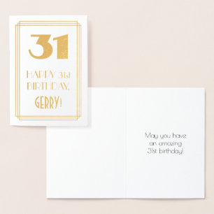 Tarjeta Con Relieve Metalizado 31 Aniversario: Aspecto inspirado en el Art Deco "