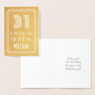 Tarjeta Con Relieve Metalizado 31 Aniversario - Estilo Art Decó Inspirado "31" + 