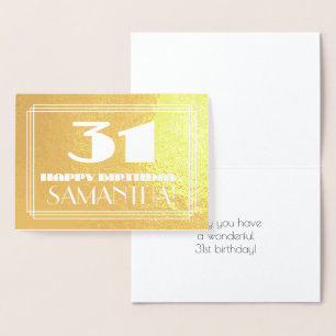 Tarjeta Con Relieve Metalizado 31 Aniversario: Nombre + Art Deco Inspirado Aspect
